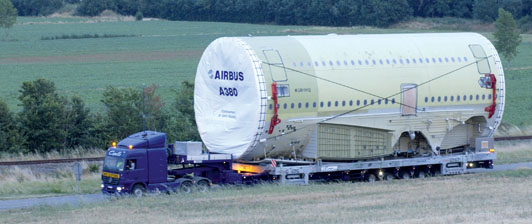 Transporte por carretera de las piezas de Airbus