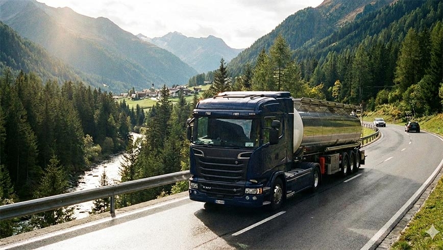 Camión cisterna circulando por carretera