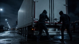 Ladrones intentando robar la mercancía de un camión