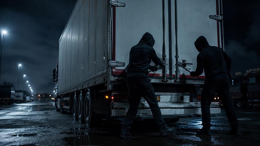 Ladrones intentando robar la mercancía de un camión