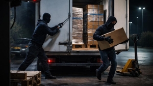 Ladrones robando la mercancía de un camión