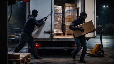 Ladrones robando la mercancía de un camión