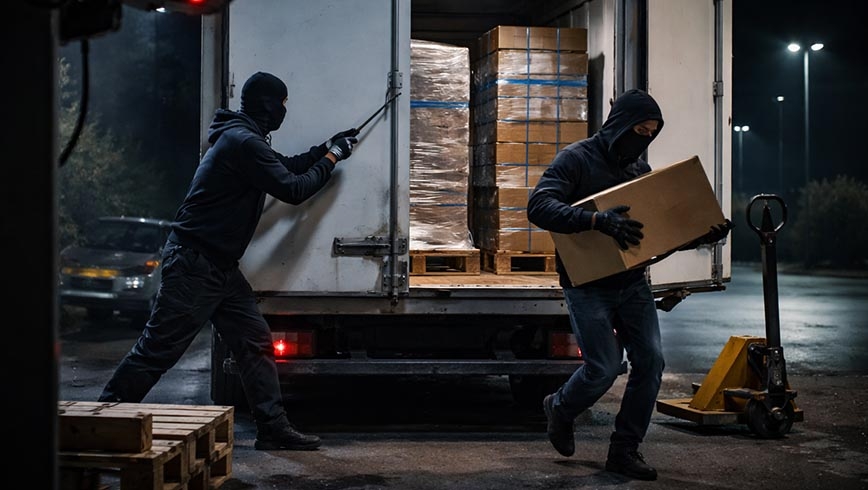 Ladrones robando la mercancía de un camión