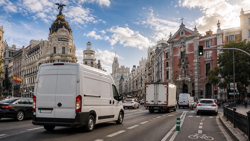 Furgonetas circulando por Madrid